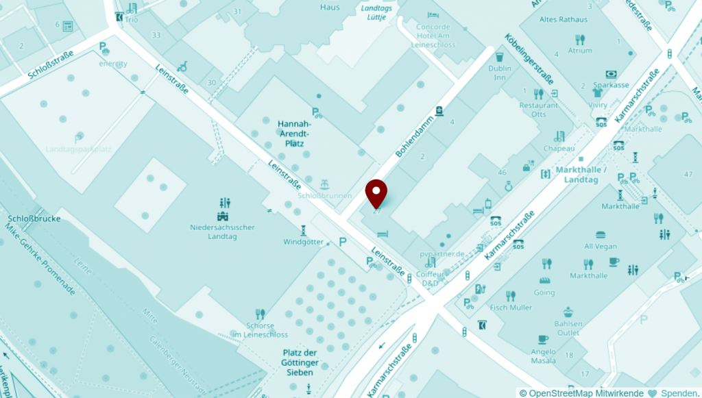 OpenStreetMap-Karte mit Marker Leinstraße 27 in Hannover